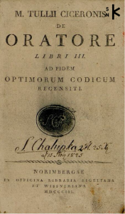 FOTO: Titulný list knihy M. Tullii Ciceronis de oratore libri III. ad fidem optimorum codicum z roku 1803.