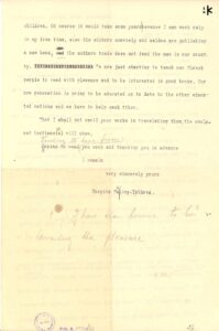 FOTO: List Margity Pauliny-Tóthovej spisovateľovi Rudyardovi Kiplingovi z 19. novembra 1921. Zdroj: Literárny archív SNK, sign. 2 I 2
