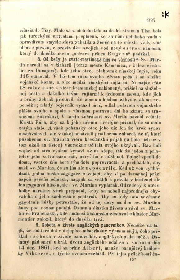 FOTO: Článok o tom, od kedy je sväto-martinská hus vo vážnosti? Zdroj: Domová pokladnica, 1863, s. 227.