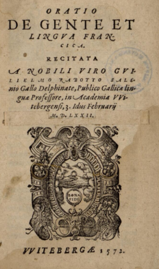 FOTO: DIelo Oratio De Gente Et Lingva Francica z roku 1572.