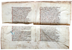 foto stredovekého rukopisného pergamenového zlomku
