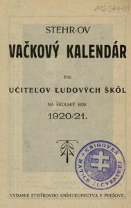 Vačkový kalendár - teda vreckový kalendár pre učiteľov na školský rok 1920/1921. 